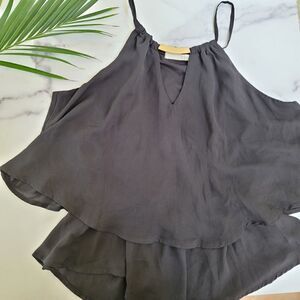 Have womens medium black peplum blouse gold bar collar sleeveless tank minimal